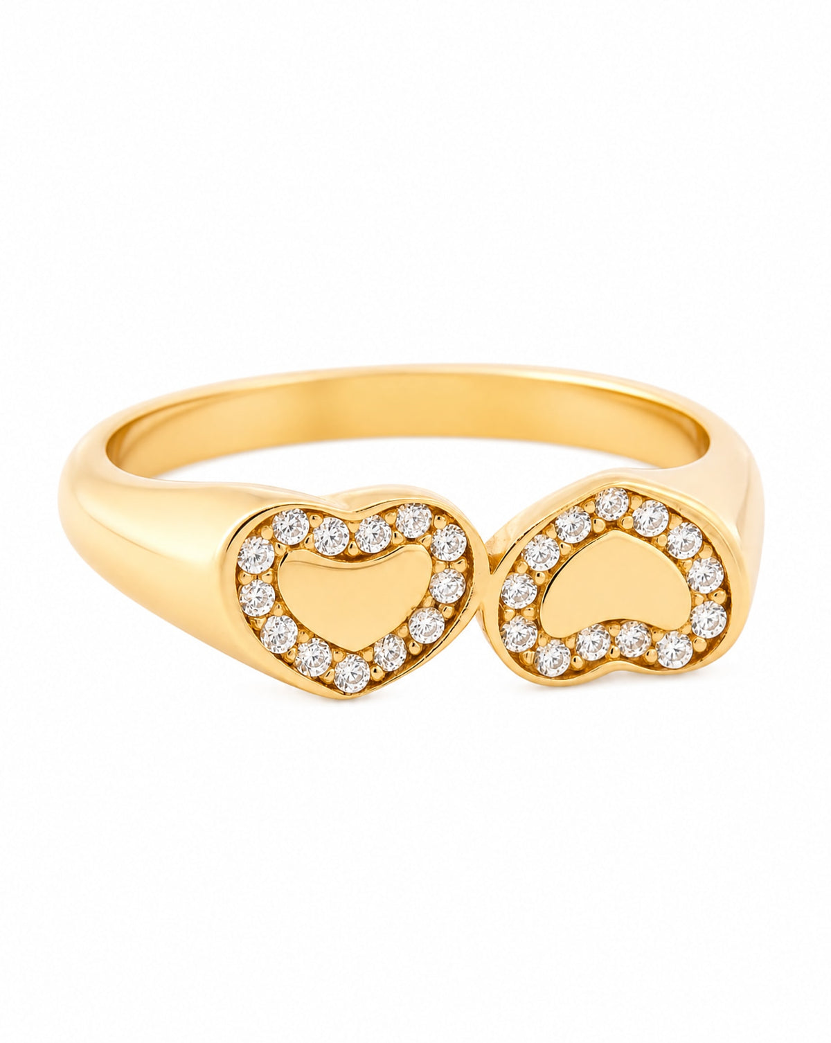 14K Yellow Gold Two Hearts CZ Outlined CZ Ring
