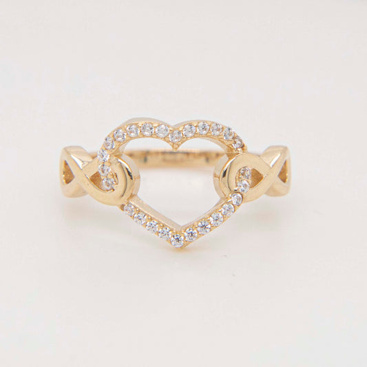 14k Yellow Gold Open Heart CZ with Infinity Side Ring