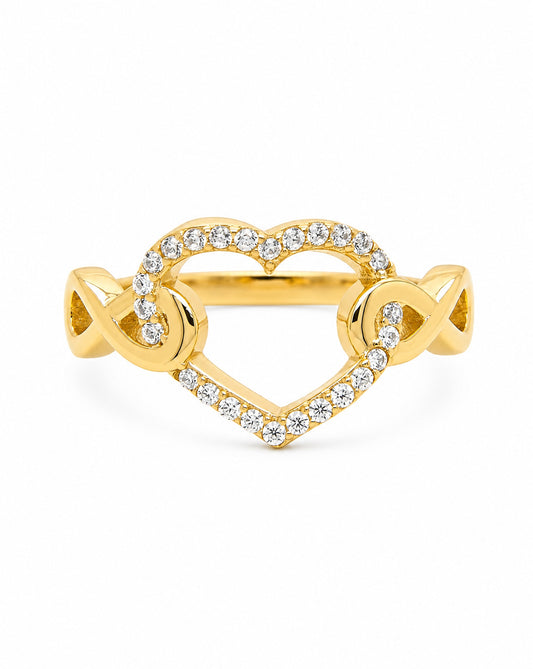 14k Yellow Gold Open Heart CZ with Infinity Side Ring