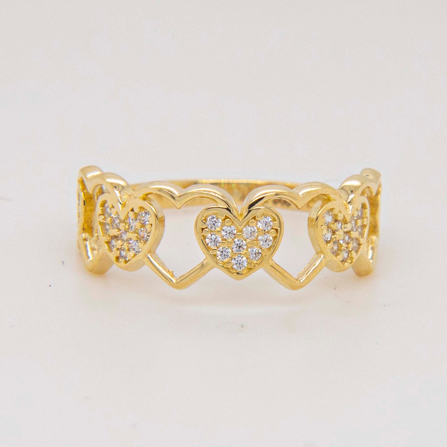 14K Yellow Gold Open & CZ Heart Eternity Ring