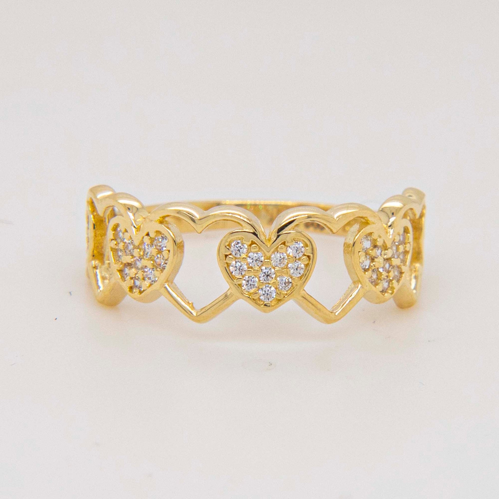 14K Yellow Gold Open & CZ Heart Eternity Ring