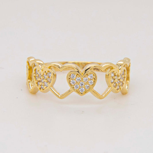 14K Yellow Gold Open & CZ Heart Eternity Ring