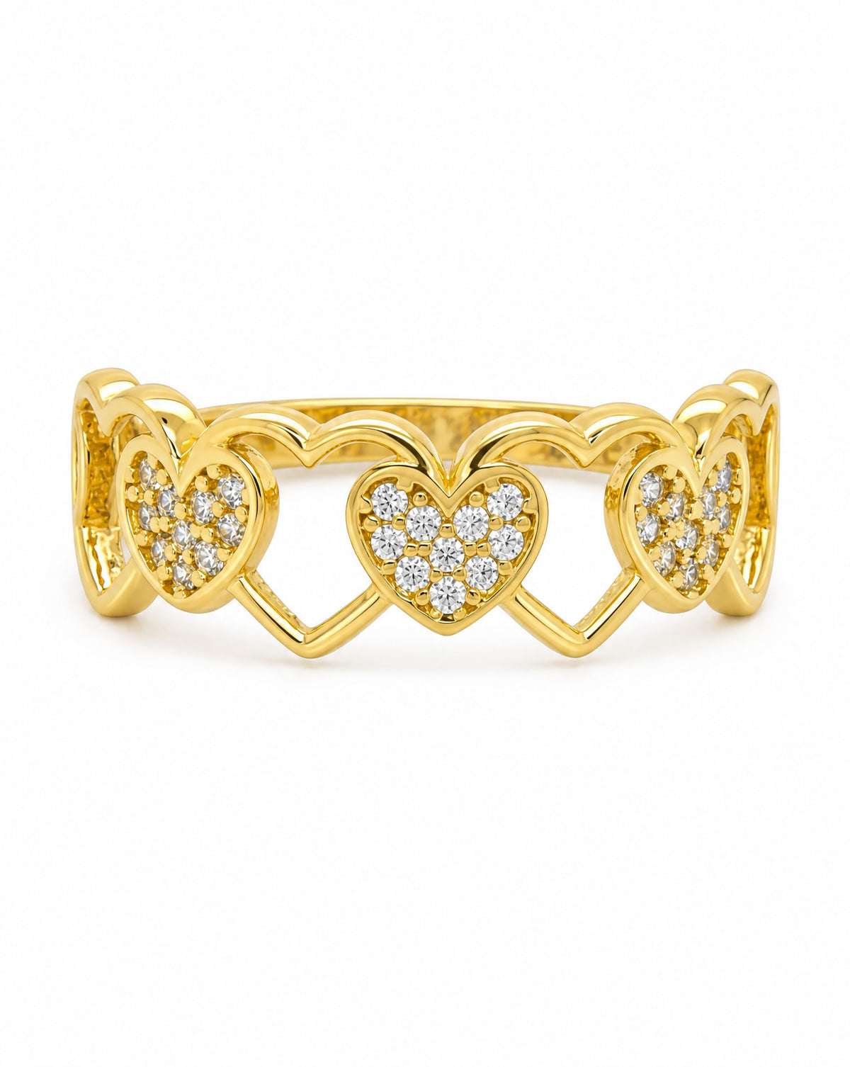 14K Yellow Gold Open & CZ Heart Eternity Ring