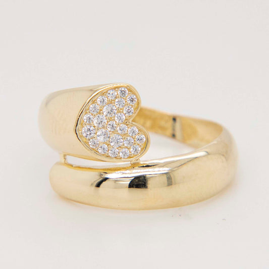 14K Yellow Gold CZ Heart Bypass Ring