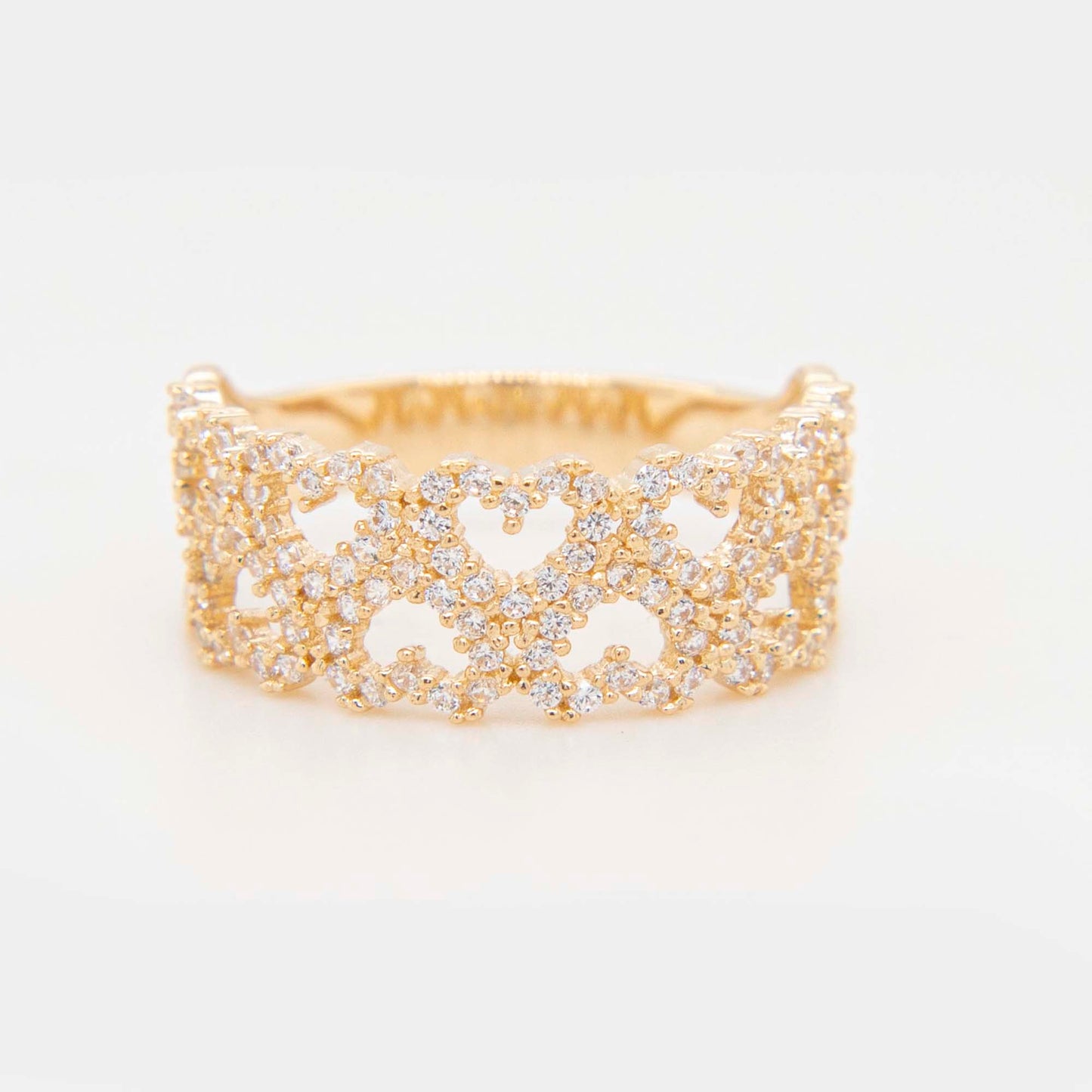 14K Yellow Gold Wide Multi-Heart Heart CZ Ring