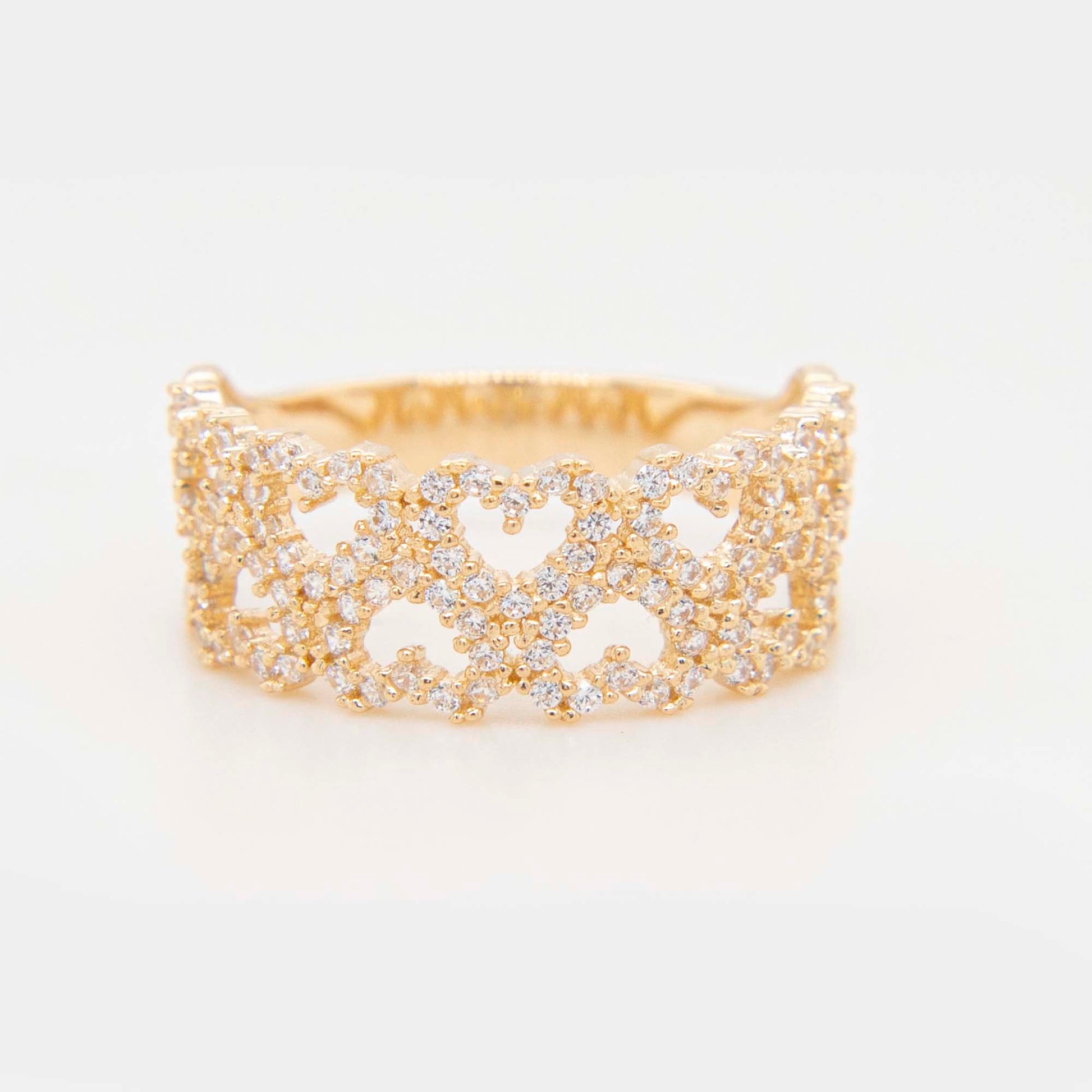 14K Yellow Gold Wide Multi-Heart Heart CZ Ring