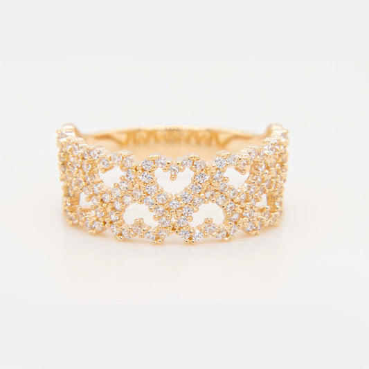 14K Yellow Gold Wide Multi-Heart Heart CZ Ring