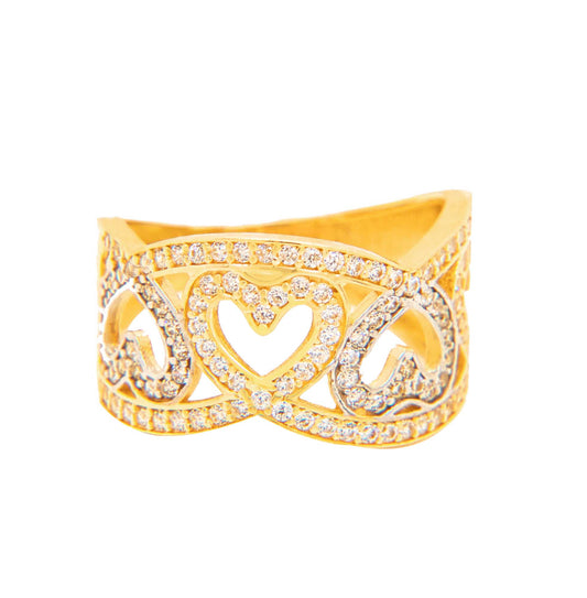 14K Two-Tones Gold Wide CZ Heart Ring