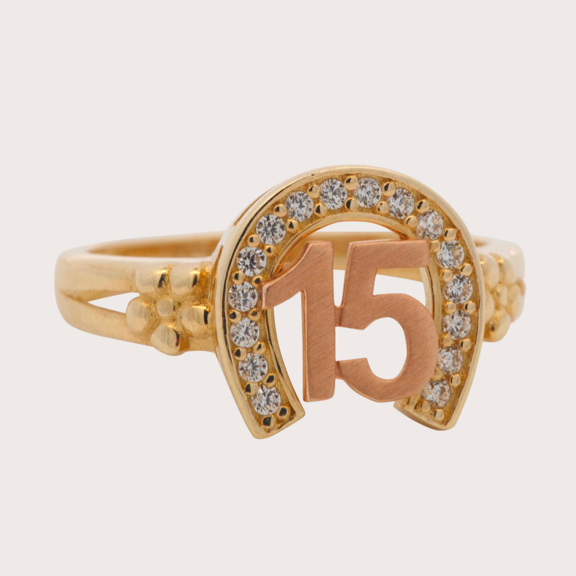 14K Two-Tone Horseshoe Quinceañera CZ Ring