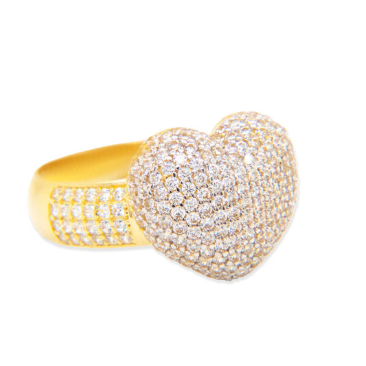 14K Yellow Gold Large Pave Heart CZ Ring