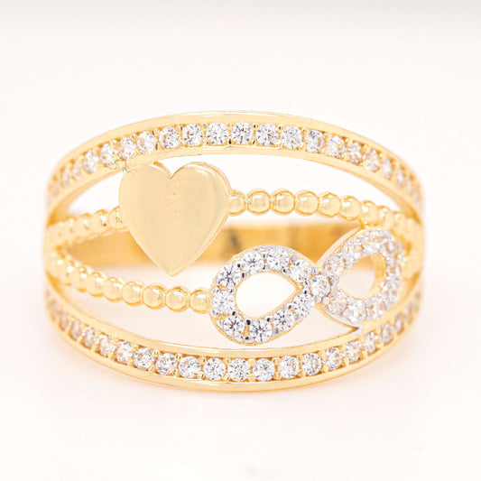 14K Two-Tones Gold Heart and Infinity Layered with CZ Accents Ring