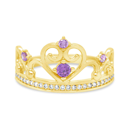 14K Yellow Gold Purple Stone Crown CZ Ring