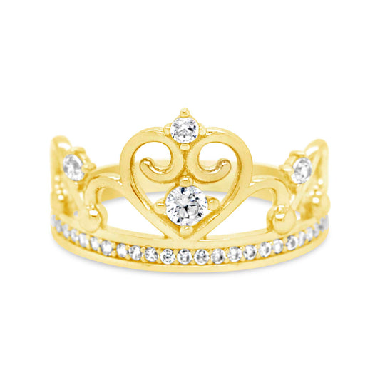 14K Yellow Gold White Stone Crown CZ Ring
