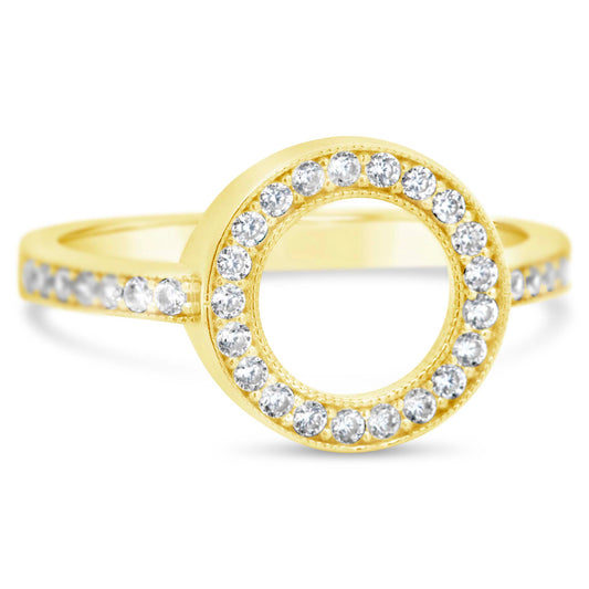 14K Yellow Gold Circle Pave CZ Ring