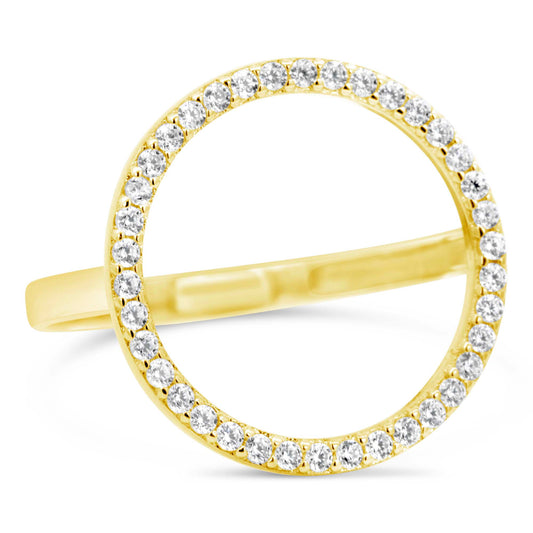 14K Yellow Gold Open Circle Pave CZ Ring