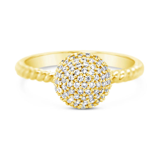 14K Yellow Gold CZ Ball Twisted Band Ring