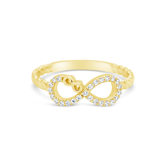 14K Yellow Gold Infinity CZ Twisted Band Ring