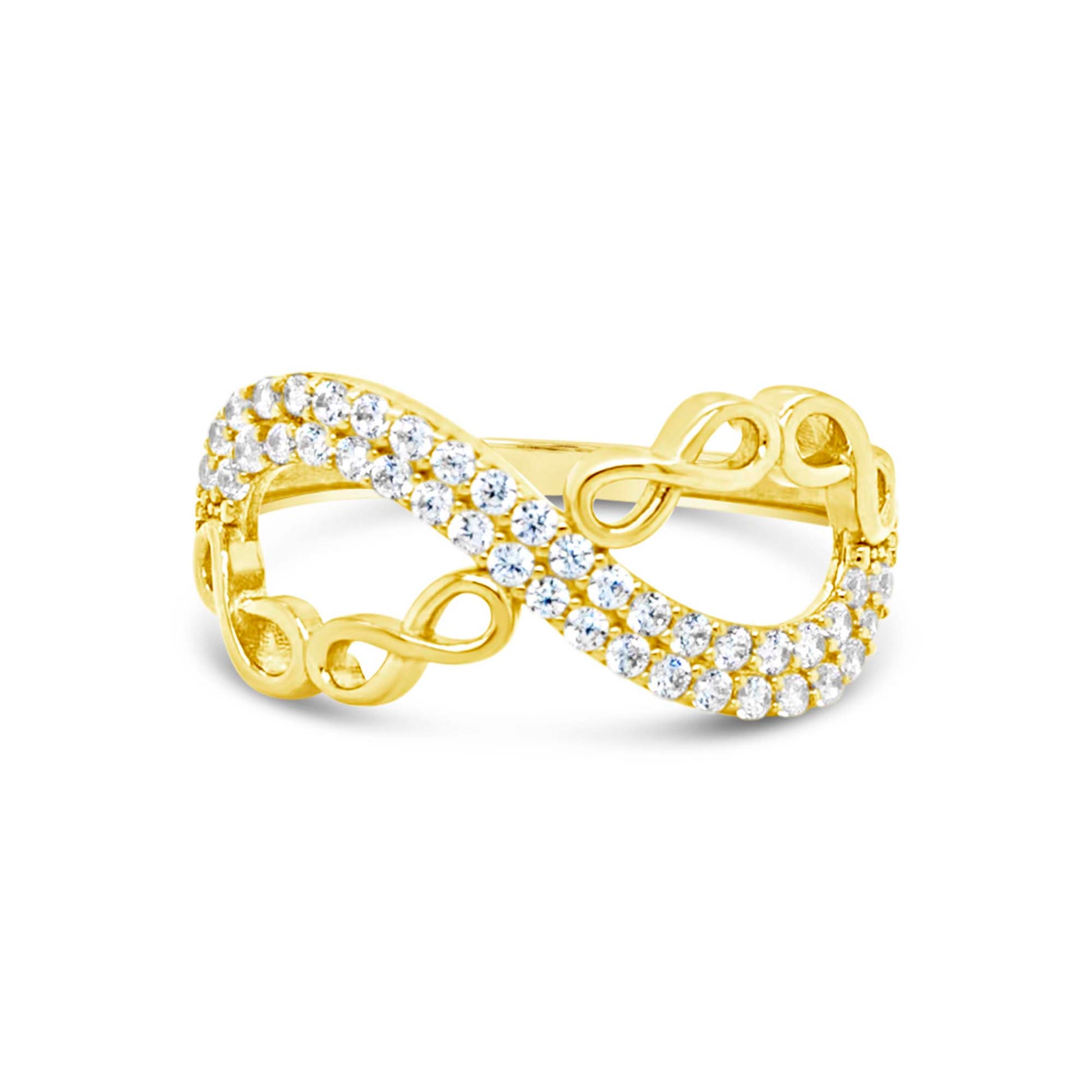 14k Yellow Gold Wide Infinity Pattern CZ Ring