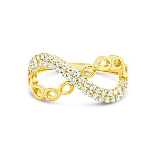 14k Yellow Gold Wide Infinity Pattern CZ Ring