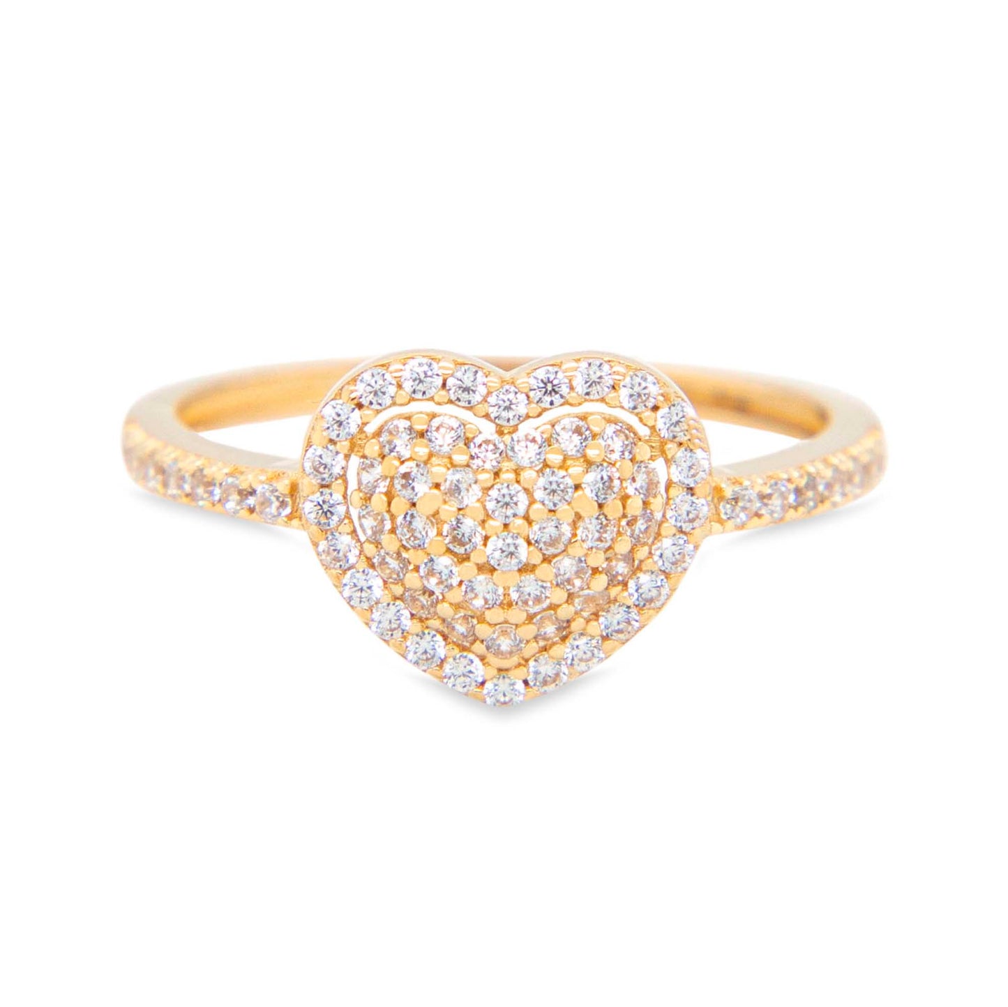 14K Yellow Gold Halo Heart Pave CZ Ring