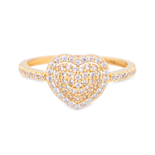14K Yellow Gold Halo Heart Pave CZ Ring