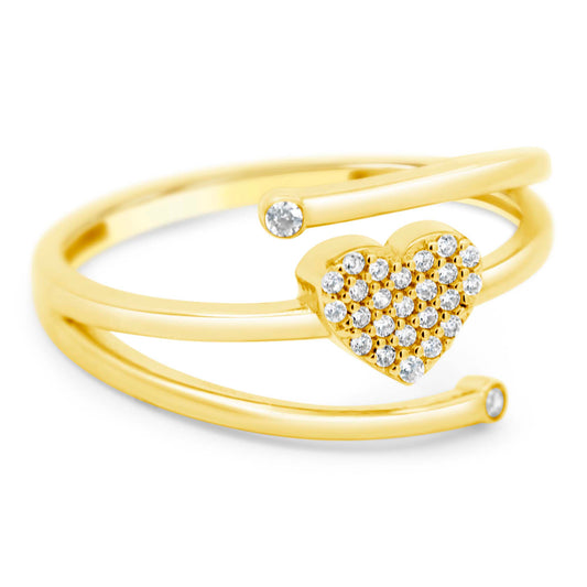 14K Yellow Gold Heart Bypass CZ Ring