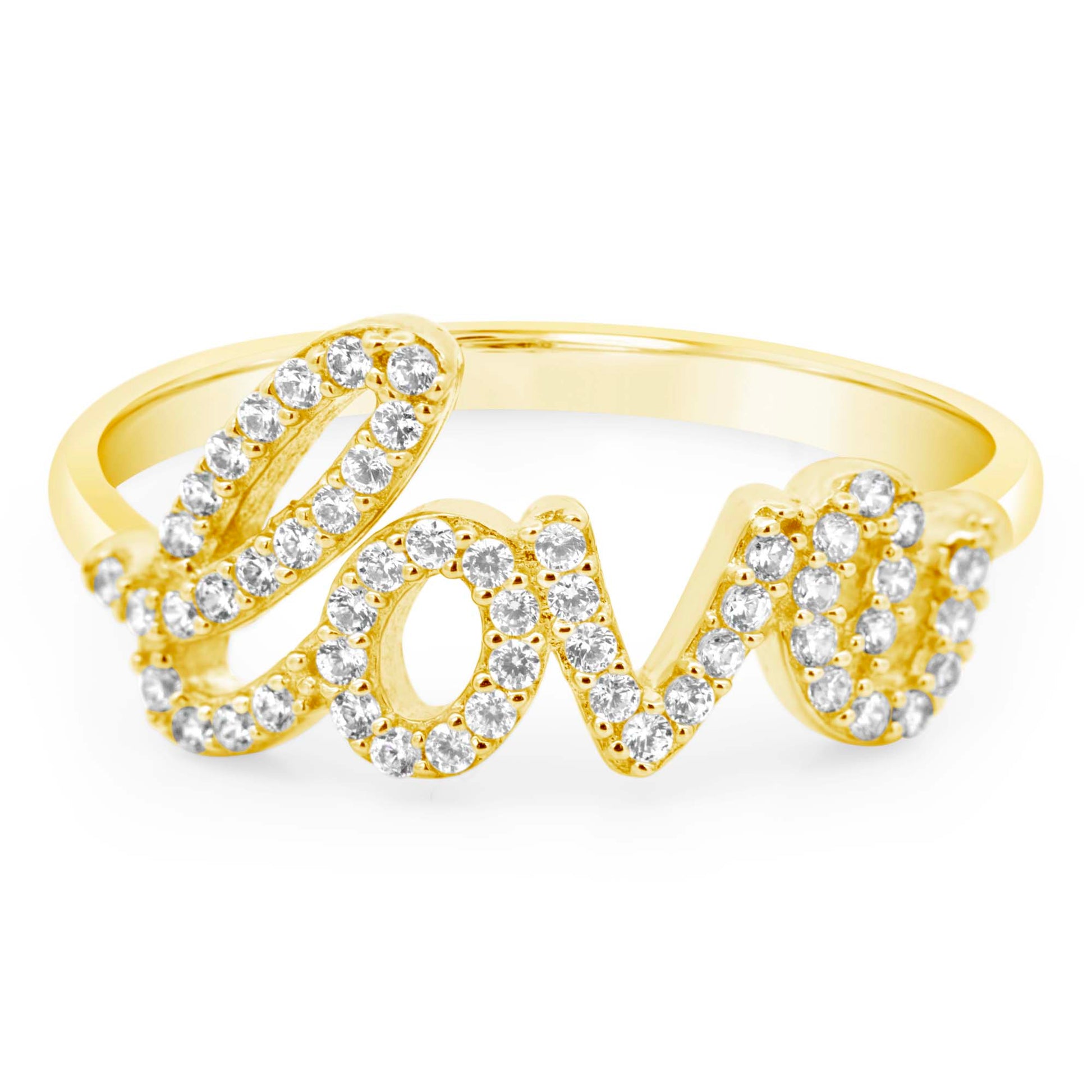 14K Yellow Gold "Love" CZ Ring