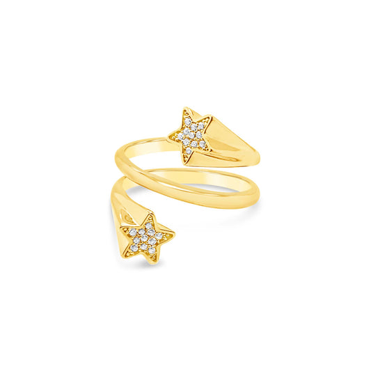 14K Yellow Gold Two Star CZ Wrap Ring