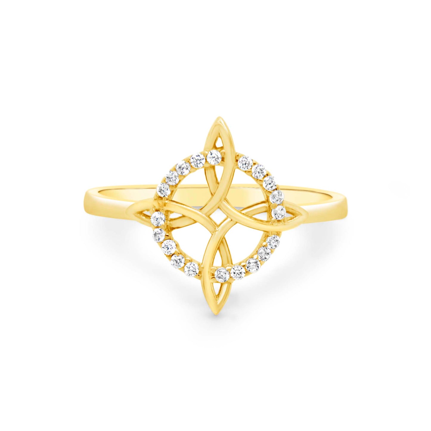 14K Yellow Gold Witch Knot CZ Circle Ring