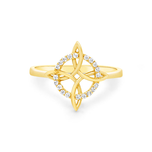 14K Yellow Gold Witch Knot CZ Circle Ring