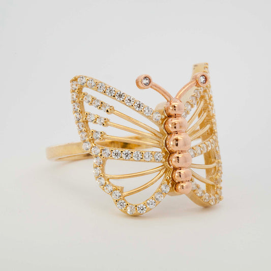 14K Two-Tones Gold Open Butterfly CZ Ring
