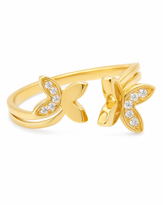 14K Yellow Gold Butterfly with CZ Accents Ring