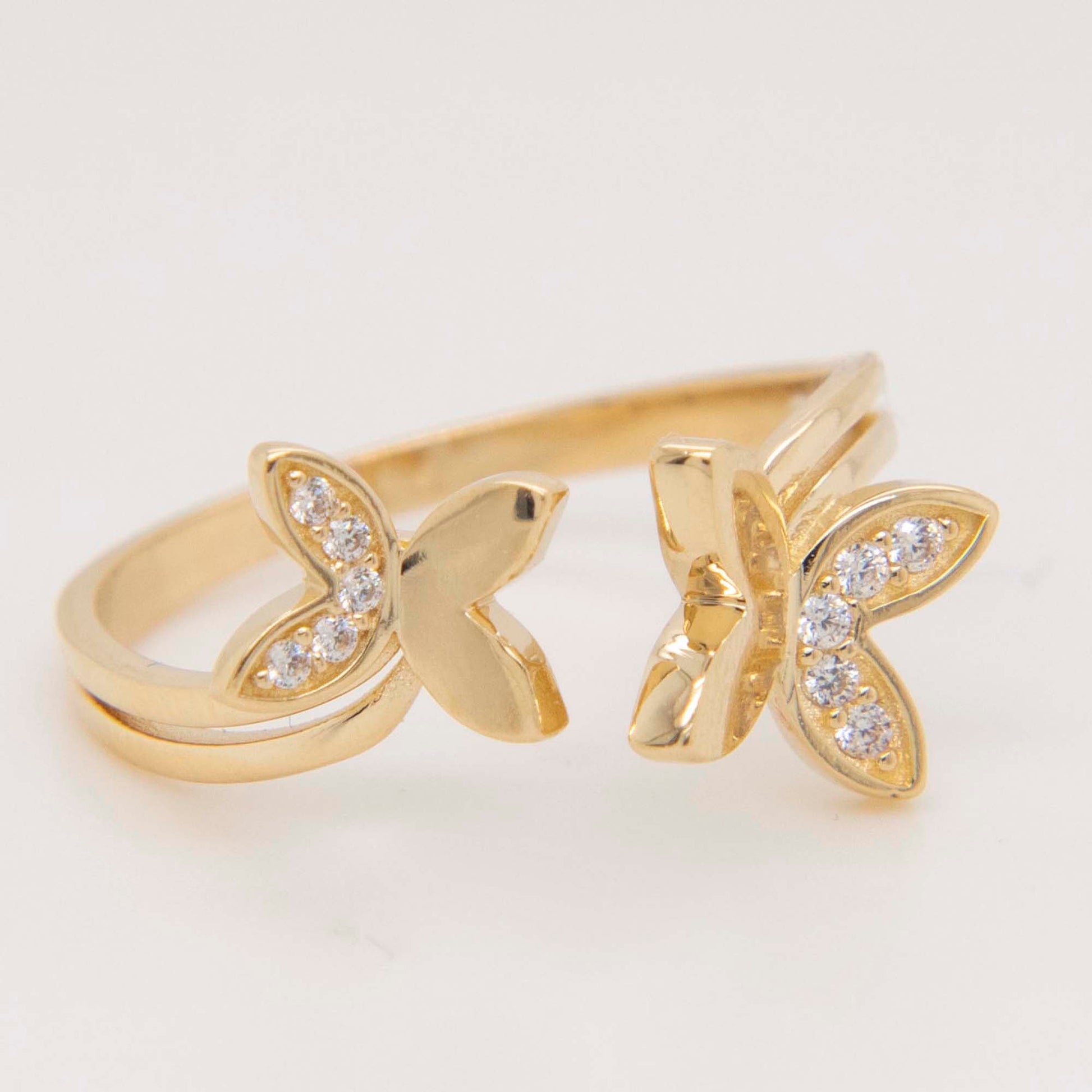 14K Yellow Gold Butterfly with CZ Accents Ring