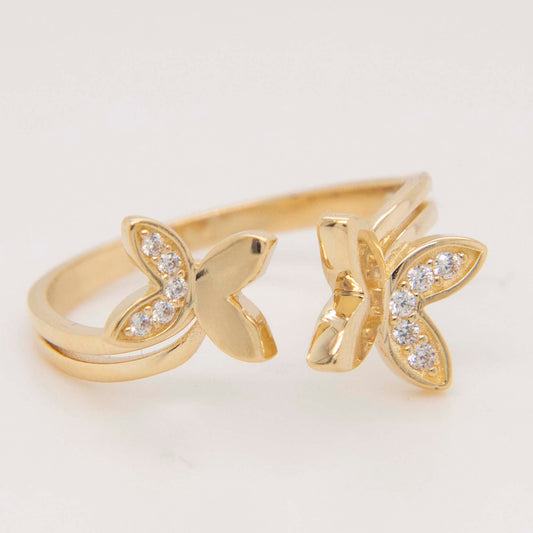 14K Yellow Gold Butterfly with CZ Accents Ring