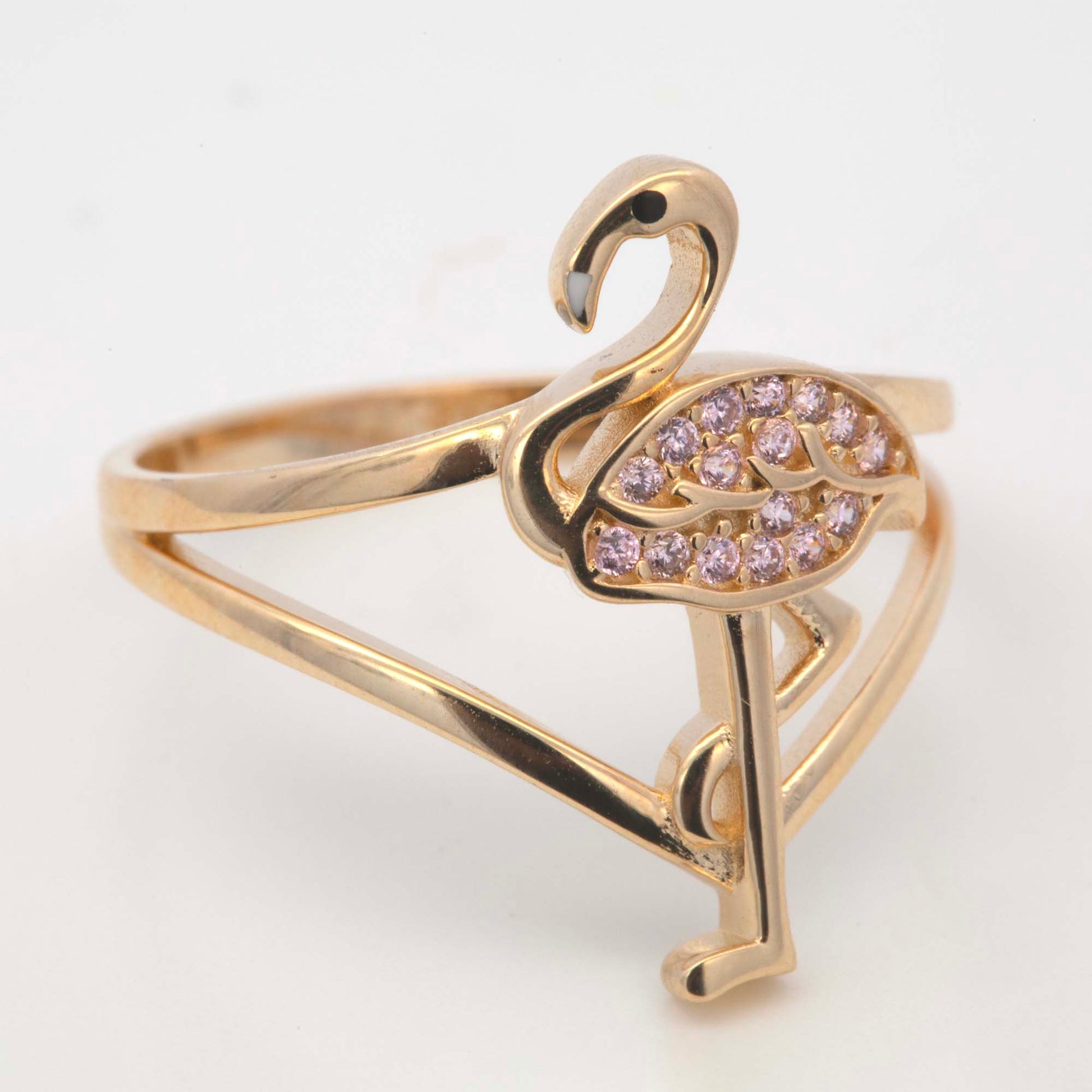 14K Yellow Gold Flamingo Pink CZ Ring