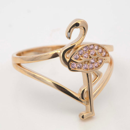 14K Yellow Gold Flamingo Pink CZ Ring