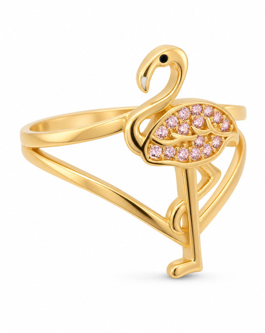 14K Yellow Gold Flamingo Pink CZ Ring