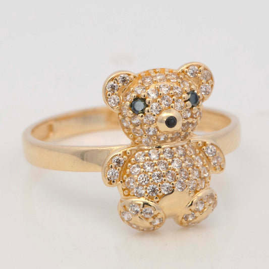 14K Gold Ring MP CZ Medium Teddy Bear Ring
