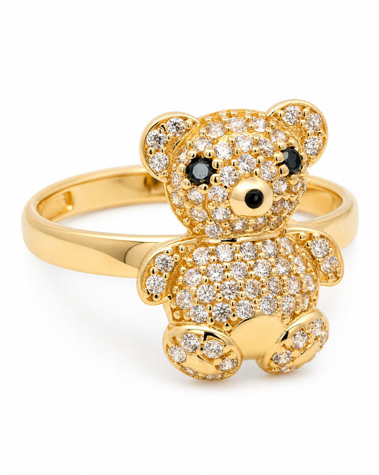14K Gold Ring MP CZ Medium Teddy Bear Ring
