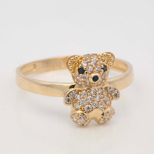 14K Gold Ring MP CZ Small Teddy Bear Ring