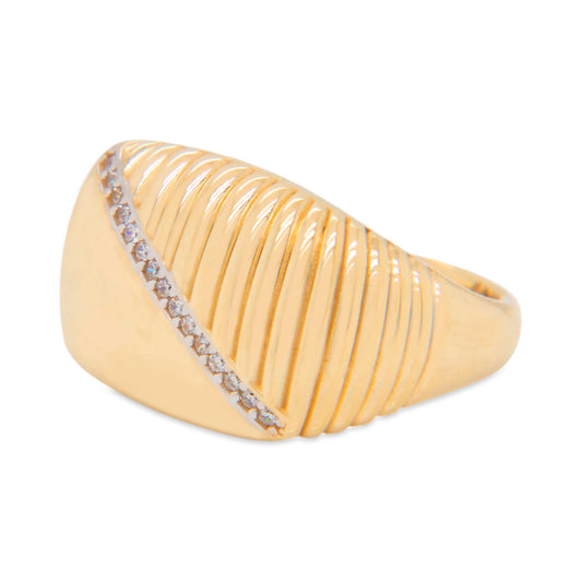 14K Yellow Gold Diagonal CZ Line Ring