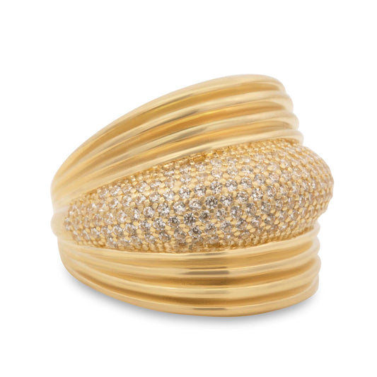 14K Yellow Gold Thick CZ Line Dome Ring