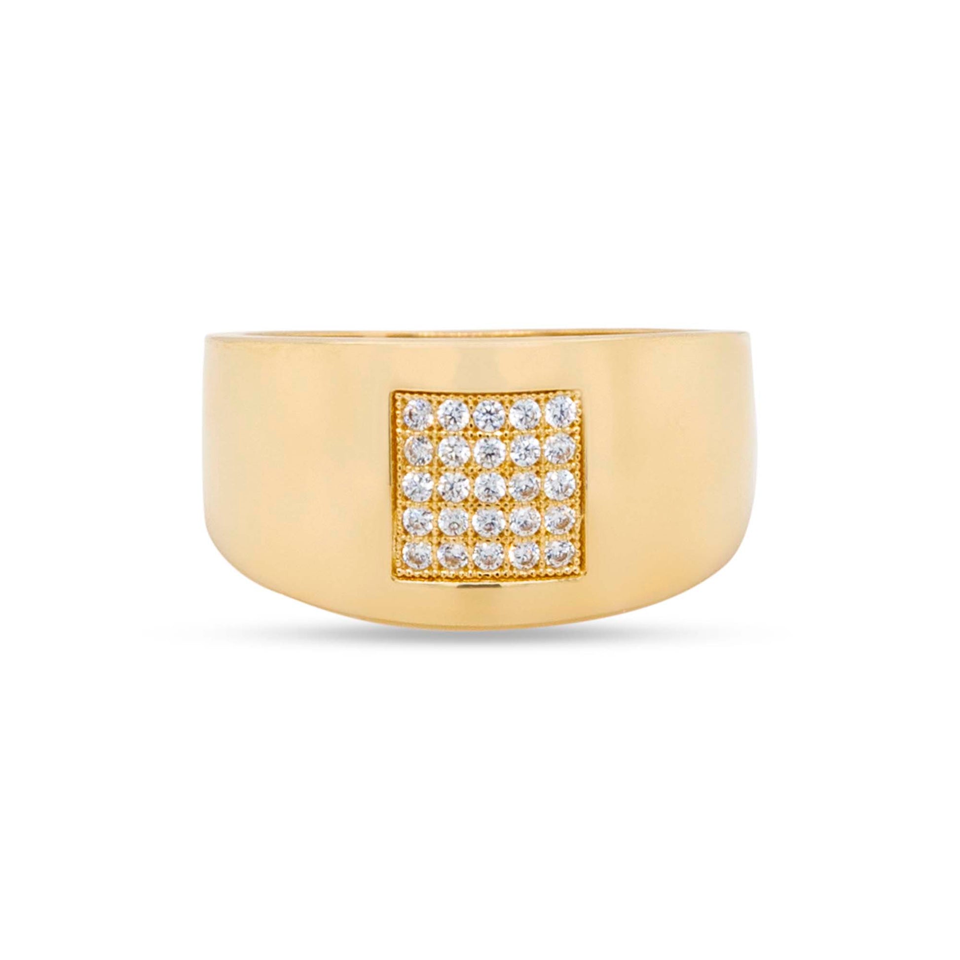 14K Yellow Gold CZ Pave Square Dome Ring