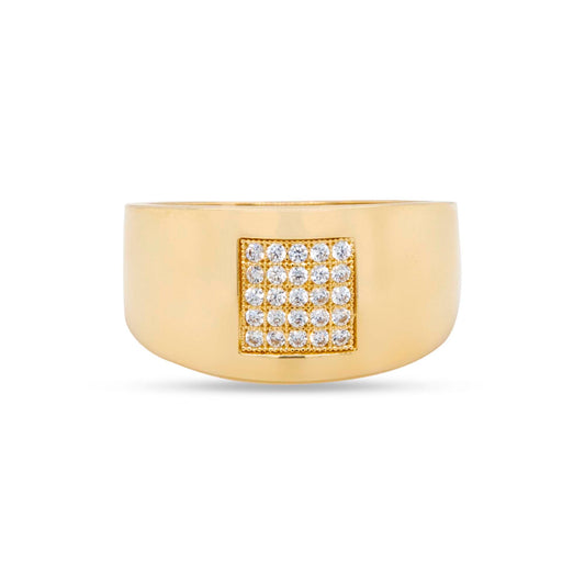 14K Yellow Gold CZ Pave Square Dome Ring
