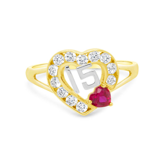 14K Two-Tone 15 Heart Pink Stone CZ Ring