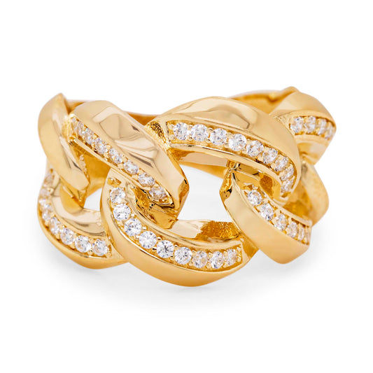 14k Yellow Gold CZ Thick Cuban Link Ring