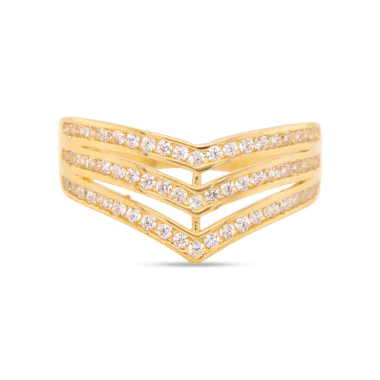 14K Yellow Gold CZ Triple Row Wishbone Ring