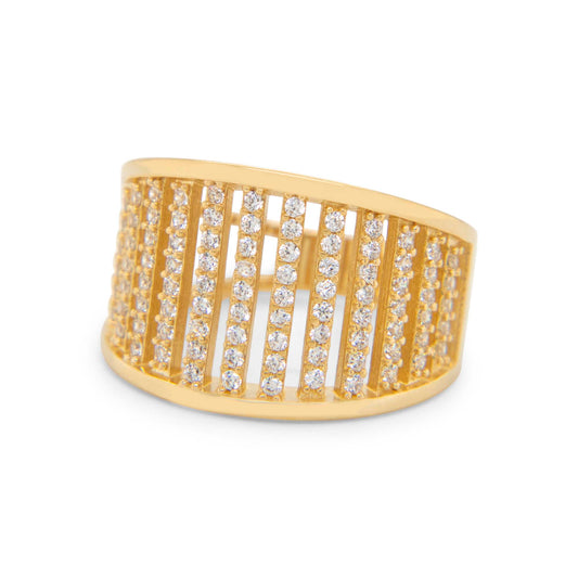 14K Yellow Gold CZ Multi Bars Ring