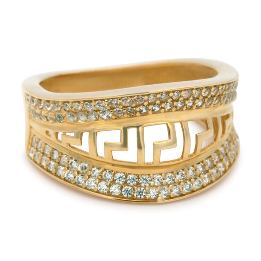 14K Yellow Gold Greek Patern Dome Ring