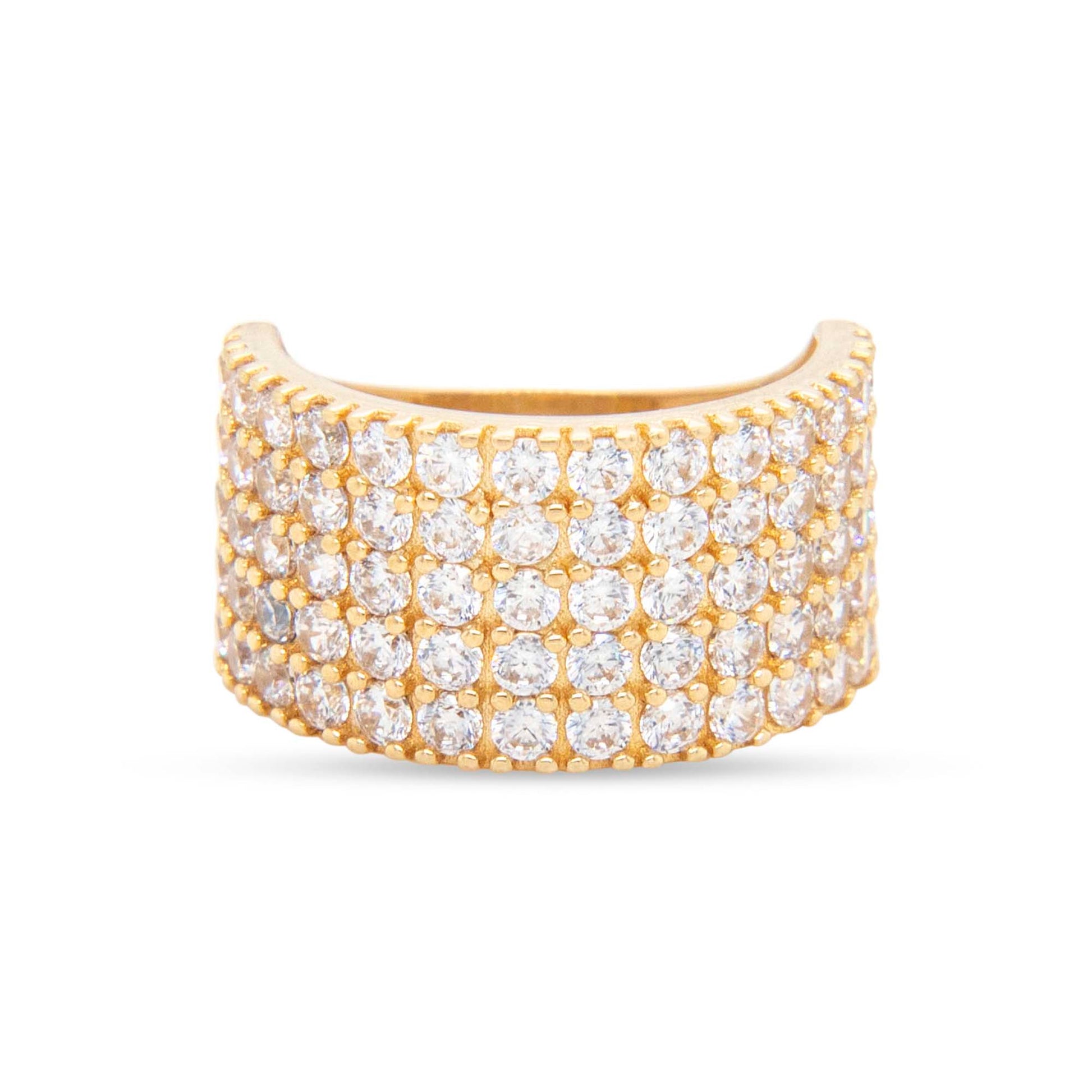 14k Yellow Gold Five CZ Rows Ring